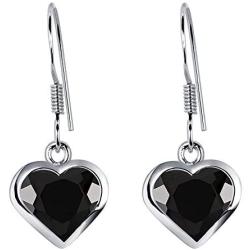 Orchid Jewelry 925 Sterling Silver Dangly Nickel Free Earrings Set For Women Heart Shape 1.90 Ct Natural Black Onyx Fashion Jewellery Anniversary Engagement Christmas Gifts For Girls