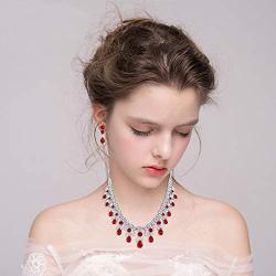 BriLove Womens Wedding Bridal CZ Cluster Leaf Teardrop Statement Necklace Dangle Earrings Set