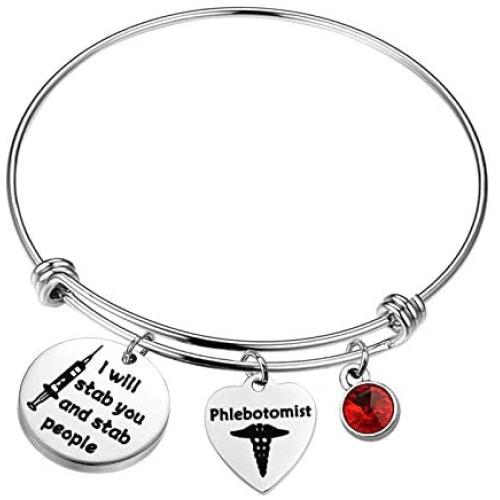 UJIMS Phlebotomist Bracelet with Caduceus Charm Medical Hematologist Gift I Will Stab You and Stab People Phlebotomy Technician Jewelry