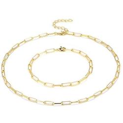 ALEXCRAFT 14K Gold Plated Paperclip Chain Link Choker Necklace for Women Girls