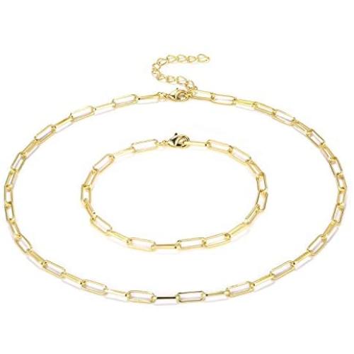 BOUTIQUELOVIN 14K Gold Dainty Paperclip Link Chain Necklace for Women Girls