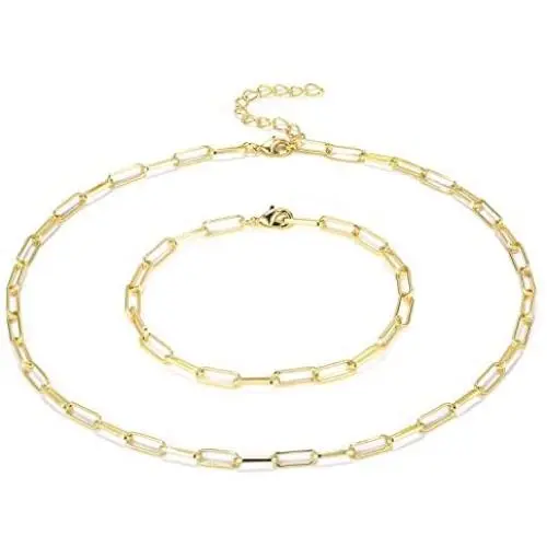 ALEXCRAFT 14K Gold Plated Paperclip Chain Link Choker Necklace for Women Girls