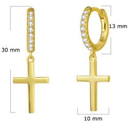 FANCIME Yellow/White Gold Plated 925 Sterling Silver CZ Cubic Zirconia Small Cartilage Huggie Hinged Hoop Earrings Dangle Drop Cross Dainty Fine Jewelry Gifts for Women, 13mm