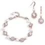 Mariell Rose Gold & Pearl Round CZ Bridal Bracelet & Earrings Set - Wedding Jewelry Sets for Bridesmaids