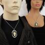Real Metal Sitting Satanic Baphomet Cameo in Silver Finish Frame Necklace Pendant Ivory on Black