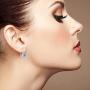 4 Prong Round Birthstone and Created Opal Halo Leverback Earrings For Women or Girls Sterling Silver Dangle Earring