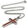 Xusamss Titanium Steel Wood Grain Cross Pendant 24'' Chain Necklace