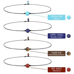 W WOOGGE Womens 7 Pack of Single Gemstones Choker Necklace 7 Chakra Crystals Beads Yoga Reiki Healing Energy Balancing Collar Necklace for Girls