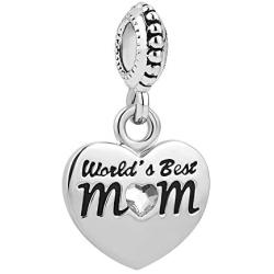 Lifequeen Heart Love Mom Charms Dangle Charm Beads for Bracelets