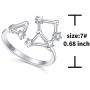 FLYOW 925 Sterling Silver CZ Horoscope Zodiac 12 Constellation Astrology Adjustable Statement Ring for Women Teen Girls Birthday Gift,Size 7