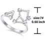 FLYOW 925 Sterling Silver CZ Horoscope Zodiac 12 Constellation Astrology Adjustable Statement Ring for Women Teen Girls Birthday Gift,Size 7