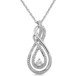 Jewelili sterling silver Natural White Round Diamond Accent Pendant necklace,18'' rope chain
