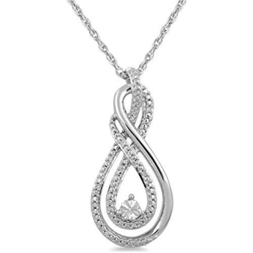 Jewelili sterling silver Natural White Round Diamond Accent Pendant necklace,18'' rope chain