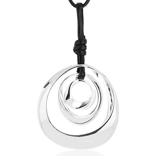 Long Pendant Necklaces Silver Pendant Natural Black Rope Chain Bohemian Necklace for Women Teens Girls with Gift Box
