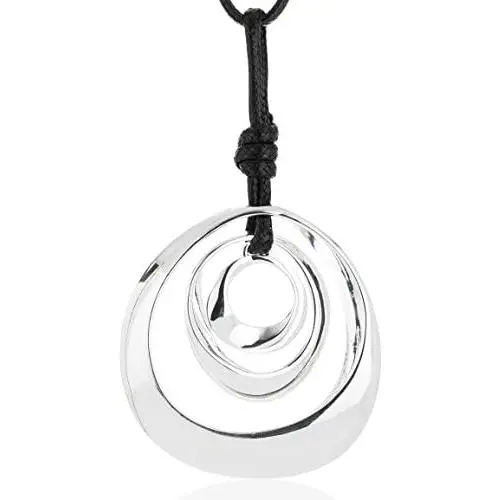 Long Pendant Necklaces Silver Pendant Natural Black Rope Chain Bohemian Necklace for Women Teens Girls with Gift Box