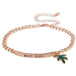 Lux Accessories Best Buds BFF Marijuana Leaf ID Bracelet Set 2PC