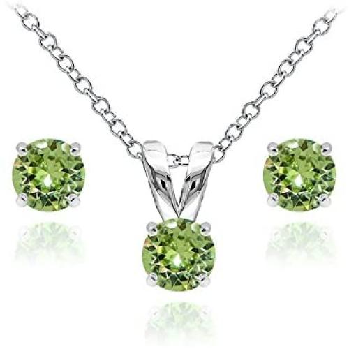 GemStar USA Sterling Silver Solitaire Necklace and Stud Earrings Set Made with Swarovski Crystals