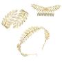 Finrezio 3PCS Greek Goddess Headband Arm Cuff Hair Pins Bridal Jewelry Set Roman Laurel Leaf Branch Crown Armlet Upper Arm Band Bracelet Adjustable