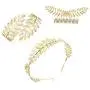 Finrezio 3PCS Greek Goddess Headband Arm Cuff Hair Pins Bridal Jewelry Set Roman Laurel Leaf Branch Crown Armlet Upper Arm Band Bracelet Adjustable