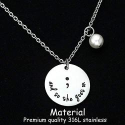 Kivosliviz Projects Semicolons Necklace for Women, and So She Goes On Semi-Colon Necklace Charm Semi Colon Necklace Jewelry