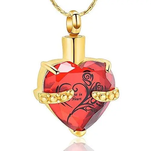 constantlife Crystal Heart Shape Cremation Jewelry Memorial Urn Necklace for Ashes, Stainless Steel Ash Holder Pendant Keepsake with Gift Box Charms Accessories for Women