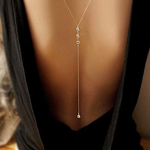 Artmiss Wedding Backdorp Necklace Crystal Gold Y Necklace Long Chain for Women and Brides