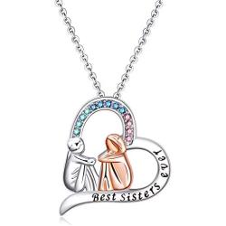 Sisters Gifts from Sister Sterling Silver Heart Necklace Female Friendship Jewelry