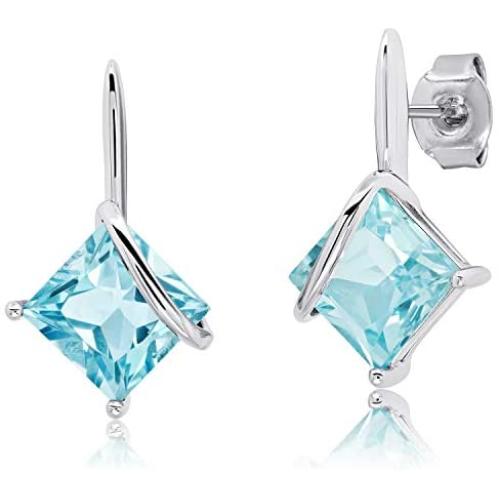 7mm Princess Cut Gemstone Drop Earrings in Sterling Silver