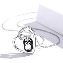 JUSTKIDSTOY Penguin Necklace for Women Family Necklace 925 Sterling Silver Mother Child Necklace Heart Pendant Cute Animal Penguin Jewelry Gift for Mom Daughter Loved Ones