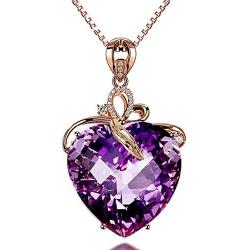 Brishow Fashion Bride Wedding Rose Gold Pendant Necklace Chain Purple Rhinestone Lover Heart Pendant Necklaces Crystal Bridal Chains Jewelry Accessories for Women and Girls