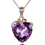 Brishow Fashion Bride Wedding Rose Gold Pendant Necklace Chain Purple Rhinestone Lover Heart Pendant Necklaces Crystal Bridal Chains Jewelry Accessories for Women and Girls