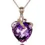 Brishow Fashion Bride Wedding Rose Gold Pendant Necklace Chain Purple Rhinestone Lover Heart Pendant Necklaces Crystal Bridal Chains Jewelry Accessories for Women and Girls