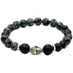JY Jewelry Unisex Snowflake Obsidian with Silver Buddha Yoga Bracelet