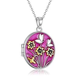 Picture Locket Necklace Sterling Silver That Holds Pictures Photo Butterfly Necklace Custom Personalized Memory Butterfly Locket Pendant Necklace Jewelry Gifts for Women Teens Girlfriend Her Mother