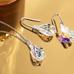 Fonsalette Teardrop Necklace Sterling Silver Dainty Necklace Made with Swarovski Crystals Silver Necklace Chain Gold Necklaces for Women