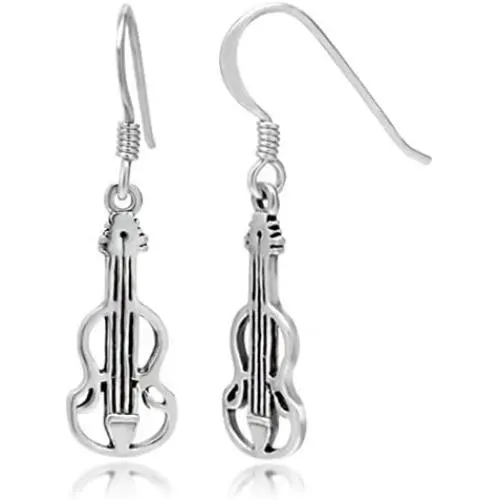 925 Sterling Silver Cut Open Violin Viola Musical Instrument Dangle Hook Earrings 925 Sterling Silver Cut Open Violin Viola Musical Instrument Dangle Hook Earrings