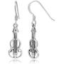 925 Sterling Silver Cut Open Violin Viola Musical Instrument Dangle Hook Earrings