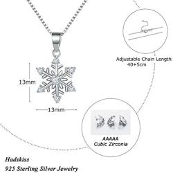 Hadskiss Silver Snowflake Jewelry Set for Women, 925 Sterling Silver Snowflake Stud Earrings, 45cm Silver Pendant Necklace with White Cubic Zirconia for Girlfriend Lady, for Christmas