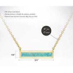 PAVOI 14K Gold Plated Thin Bar Green/White Created Opal Necklace Pendant 16-18''