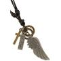 Injoy Jewelry Leather Pendant Necklace Vintage Angel Wing Cross Pendant Leather Cord Necklace Adjustable