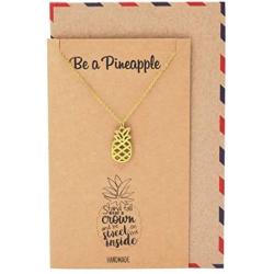 Quan Jewelry Pineapple Necklace, Handcrafted Gold Tone Motivational Fruit Pendant Charm, Pineapple Sweet Birthday Tropical Gift - 100% Handmade