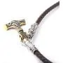 GUNGNEER Thors Hammer Pendant Mixed Gold Color Viking Mjolnir Necklace for Men with Brown Wolf Head Leather Chain, 316L Stainless Steel Bonus 2 Rune Beads GUNGNEER Thors Hammer Pendant Mixed Gold Color Viking Mjolnir Necklace for Men with Brown Wolf Head Leather Chain, 316L Stainless Steel Bonus 2 Rune Beads
