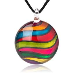 SUVANI Hand Blown Glass Multi-Colored Rainbow Wave Pendant Necklace or Dangle Earrings