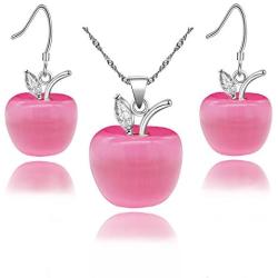 Uloveido Apple Necklace and Earrings Set for Women Girls Cute Apple Jewelry Set for Teacher Mom YL007