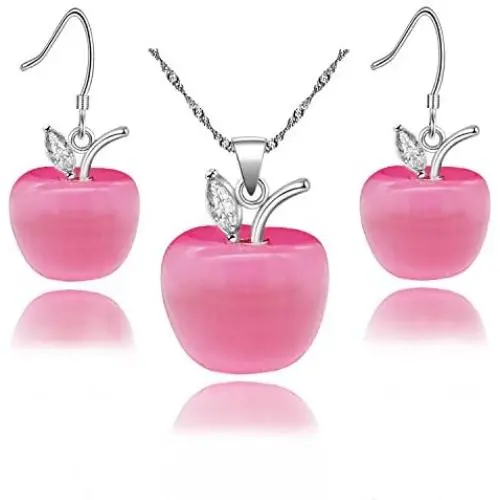Uloveido Apple Necklace and Earrings Set for Women Girls Cute Apple Jewelry Set for Teacher Mom YL007