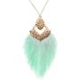 MIRMARU Bohemian Silky Thread Feather Shape Dangle Fringe Tassel Pendant Necklace - Gold Metal Long Chain Necklaces Statement for Women and Girl