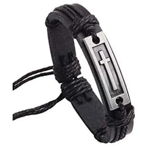 Caiyao Fashion Cross Leather Bracelet Alloy Cross Religious Gifts for Men Boys Jewelry Caiyao Fashion Cross Leather Bracelet Alloy Cross Religious Gifts for Men Boys Jewelry
