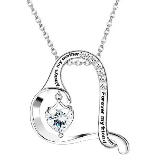 Subiceto Mom Necklace for Women Always My Mother Forever My Friend Love Heart Pendant Mothers Necklace Jewelry for Mom Wife Aunt Grandma