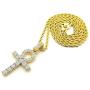 Shiny Jewelers USA Mens ICED Out Micro Pave Egyptian ANKH Cross (Key of Life) Pendant Rope Chain 18'',20'',22,24'',30'' Necklace
