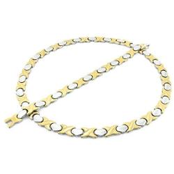 NEW 11mm Width Womens Two Tone (Gold & Silver) XOXO Stampato Necklace and Bracelet Set 18/20'' LENGTH